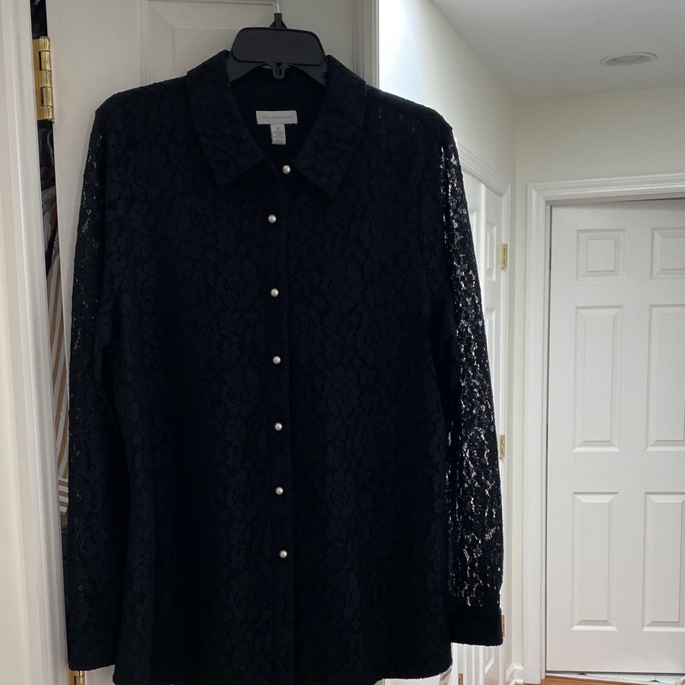 NWT Charter Club Black Lace Blouse